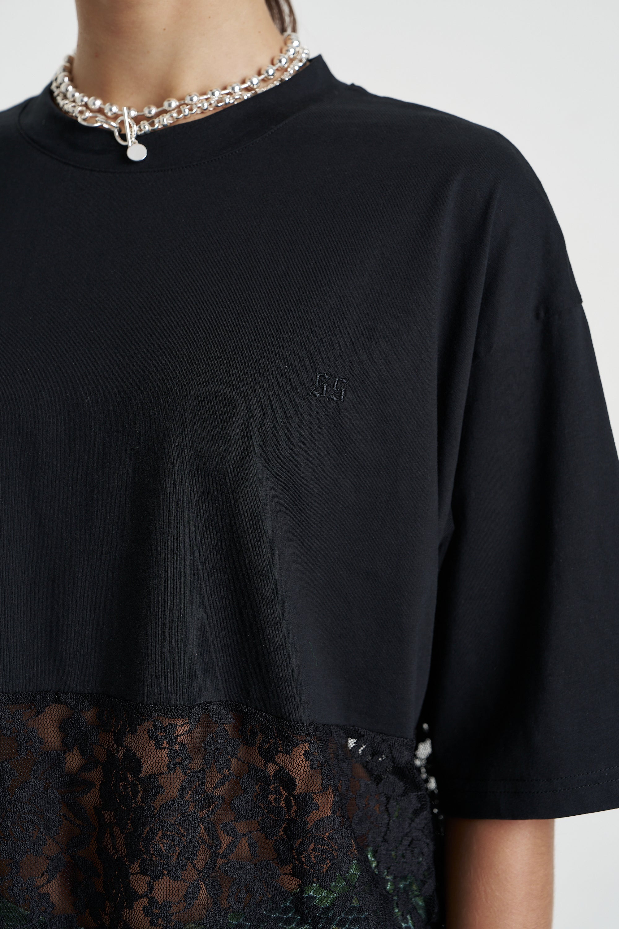 Lace Panel Tee Black