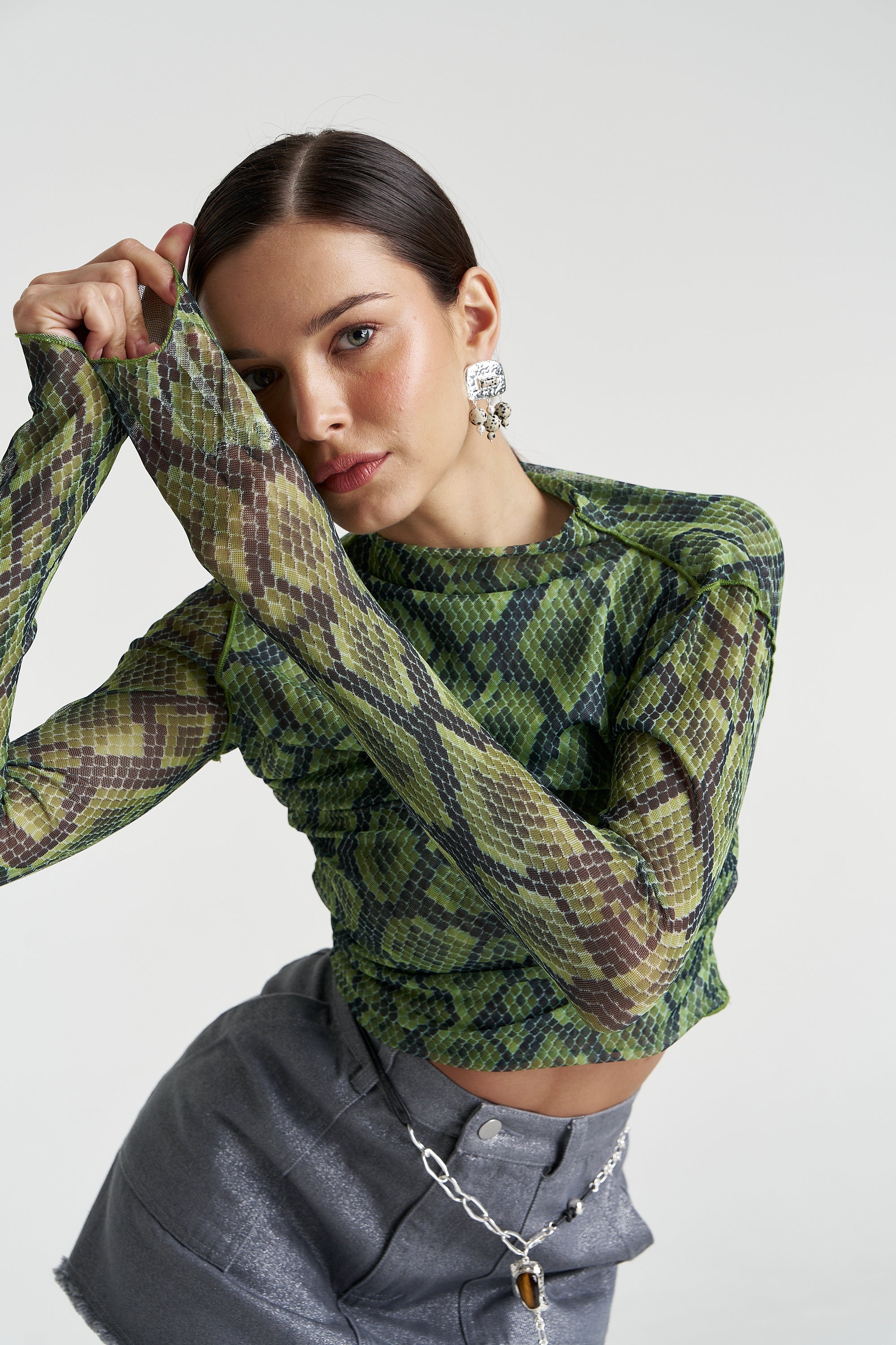 Mesh LS Rouched Skivvy Viper