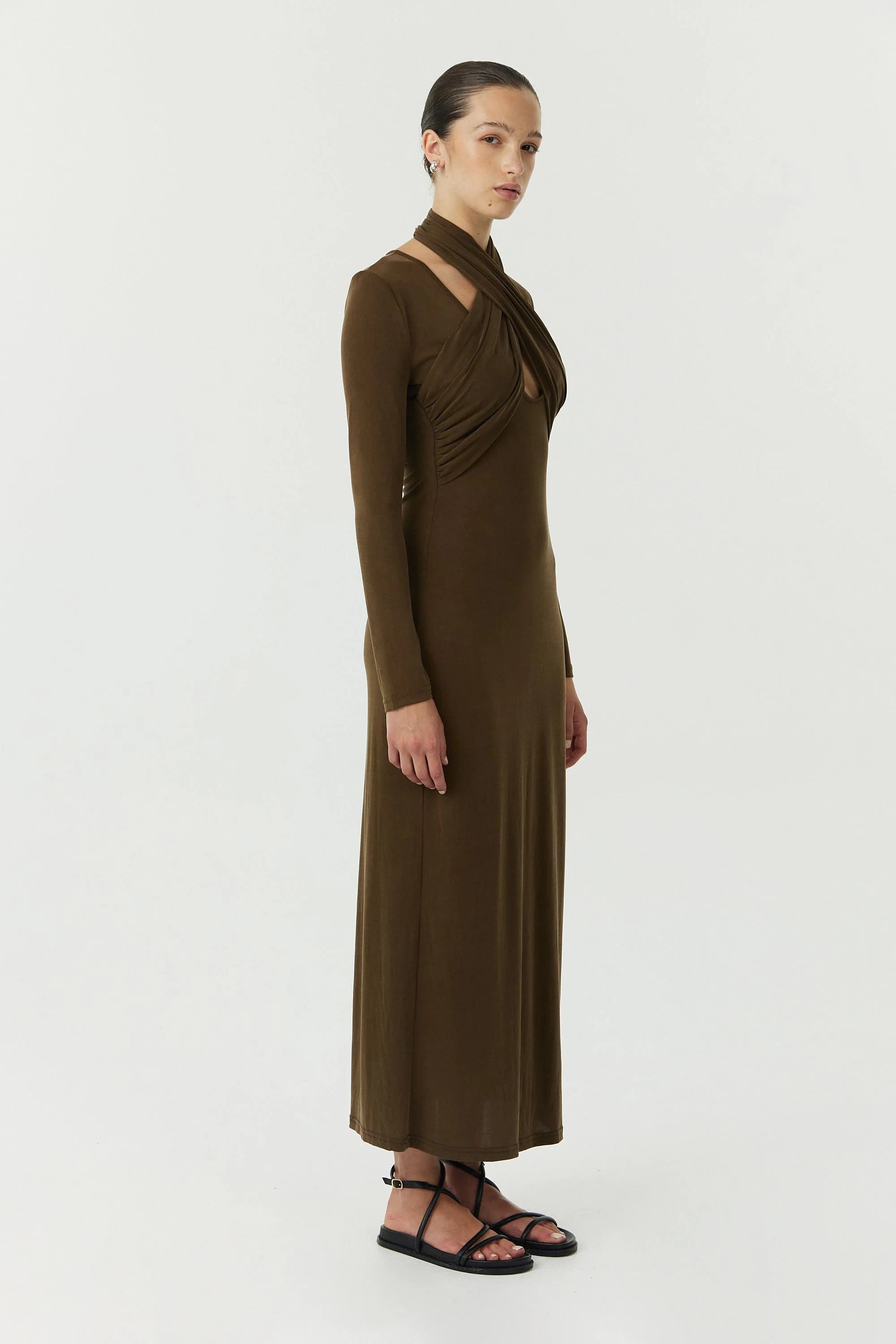 Wisteria Wrap Neck Maxi Dress Chocolate