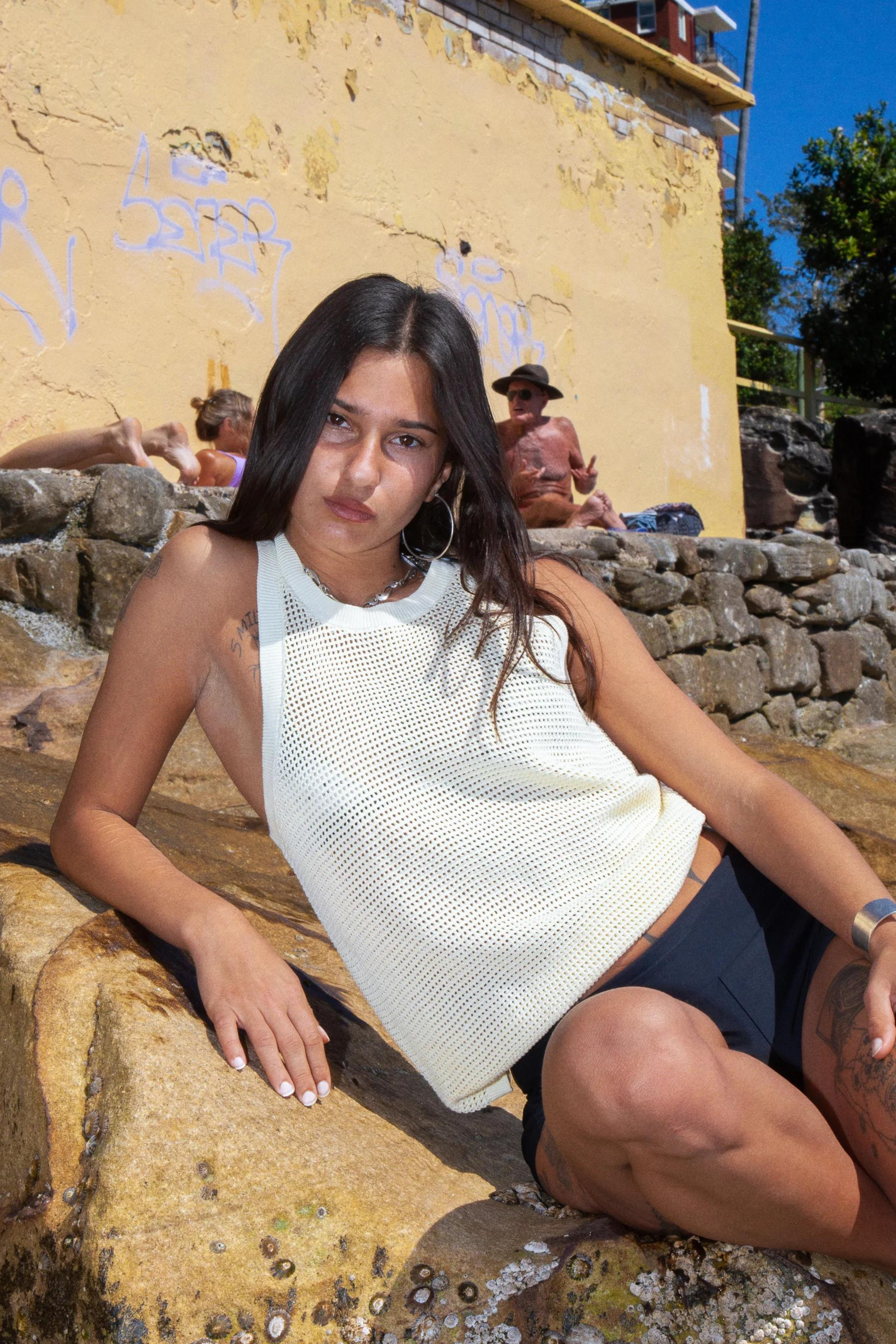 Cream Mesh Tank