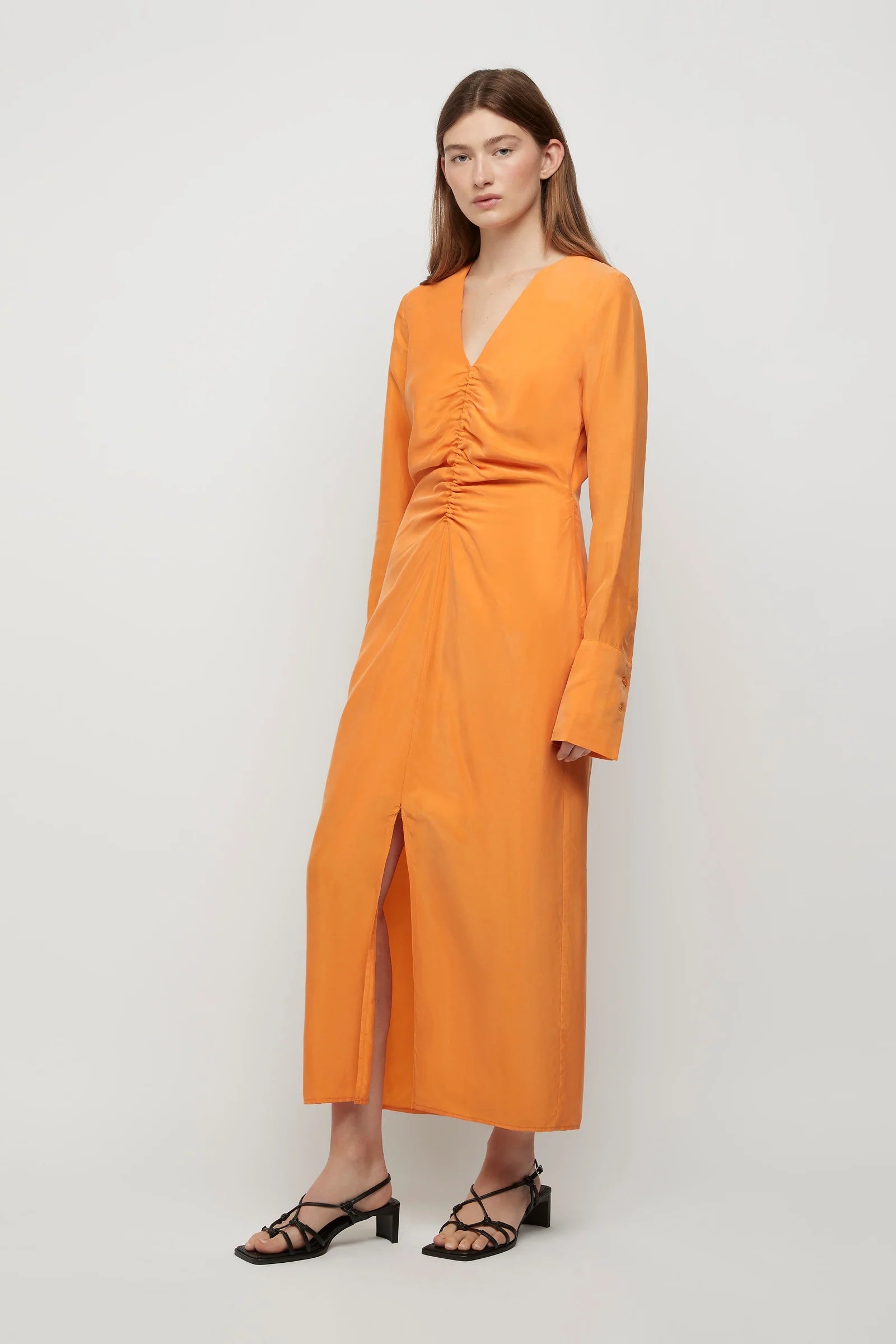 Colette Cupro Ruched Dress Tangerine