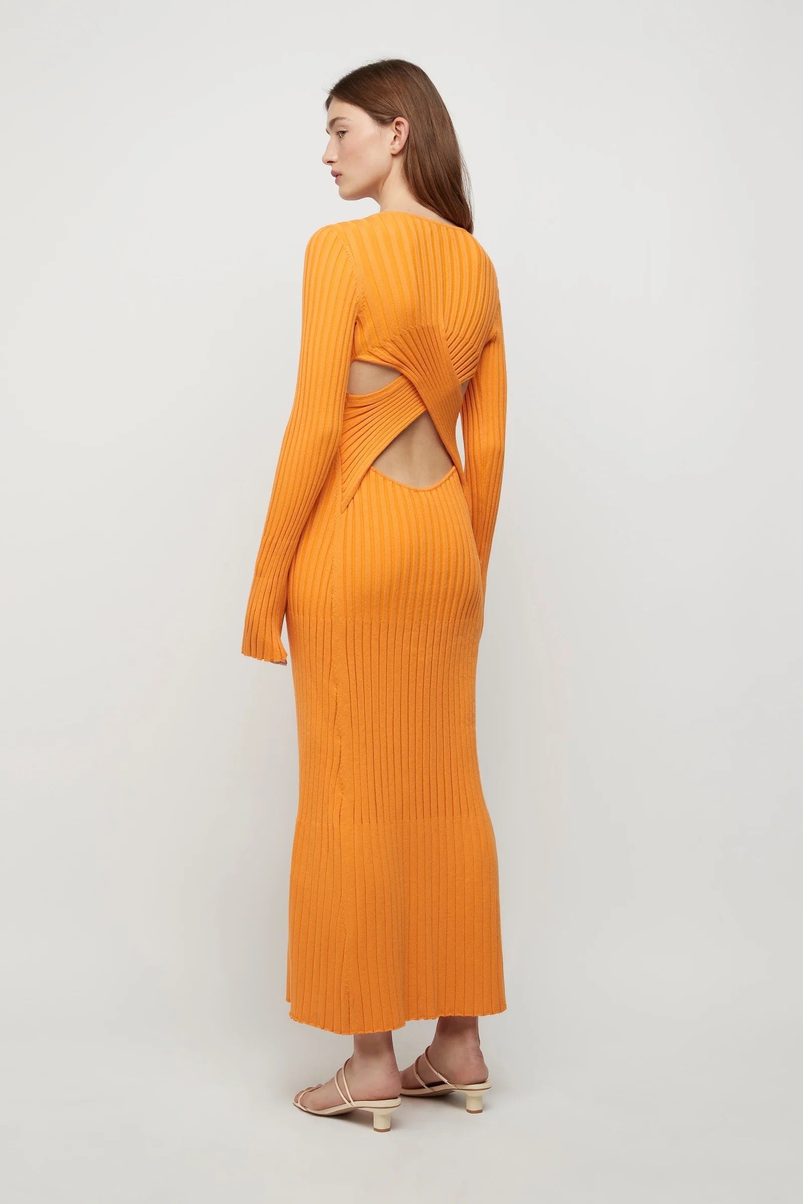 Lowry Cross-Back Knit Dress Tangerine